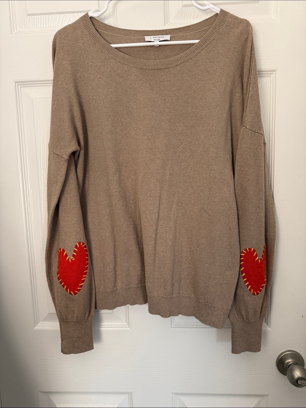 [new inventory] J. SOCIETY BEIGE CARDIGAN WITH HEART ELBOW PATCHES EUC